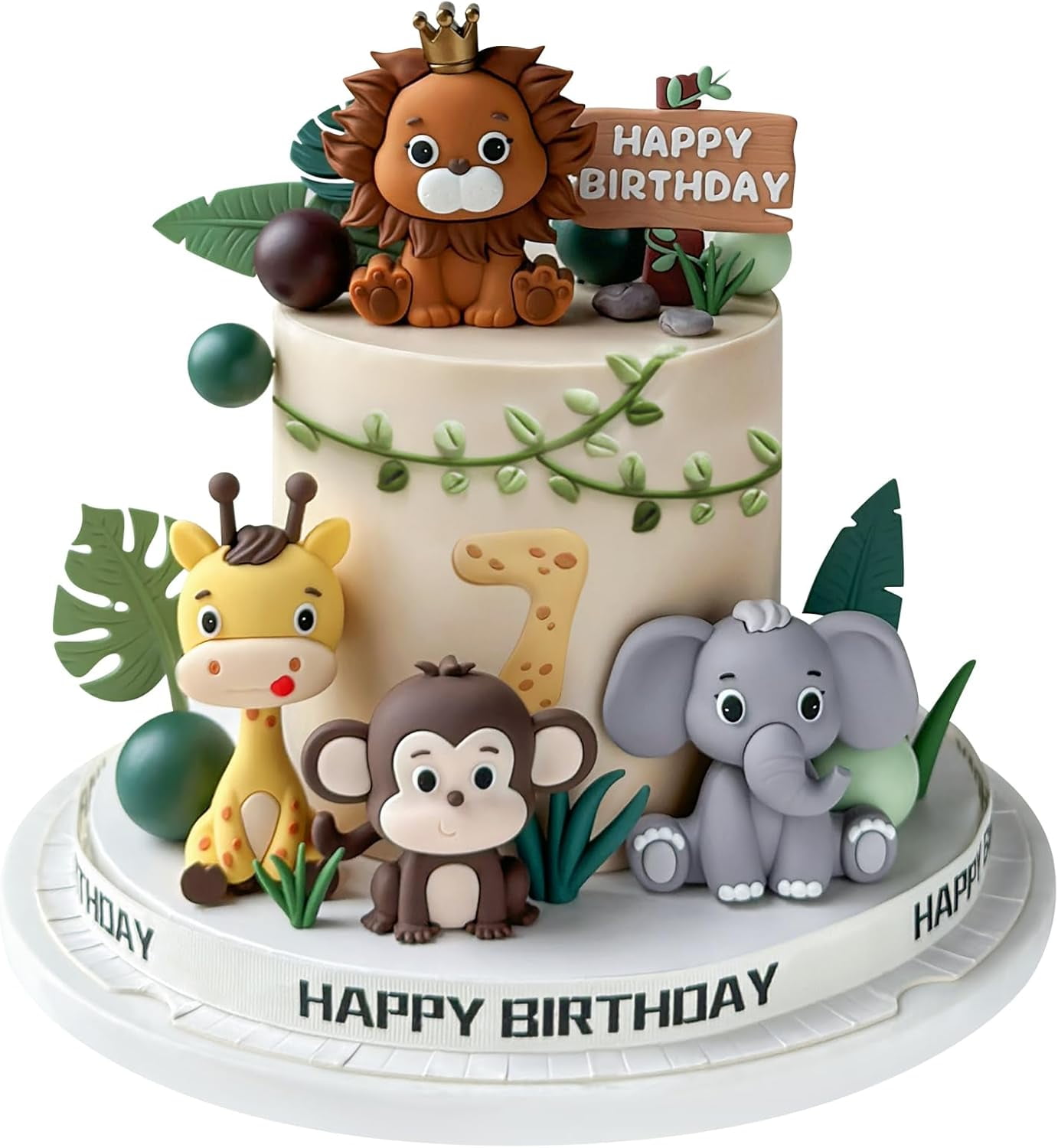19pcs Safari Animal Cake Topper - Jungle Wild Toppers with Leaves Balls Decorations for Animals Themed Birthday Party (Safari Style)