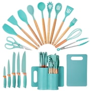 HEESEM 19pcs Silicone Kitchen Utensil Set, Heat-Resistant Non-Stick Easy Cooking Cleaning Home Green