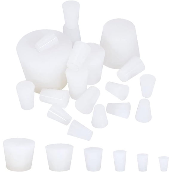 19pcs Solid Silicon Rubber Stopper 6 Size White Tapered Test Tube Seal Stopper Reusable Replacement Bottle Stopper for Plug Bottles Lab Vials White