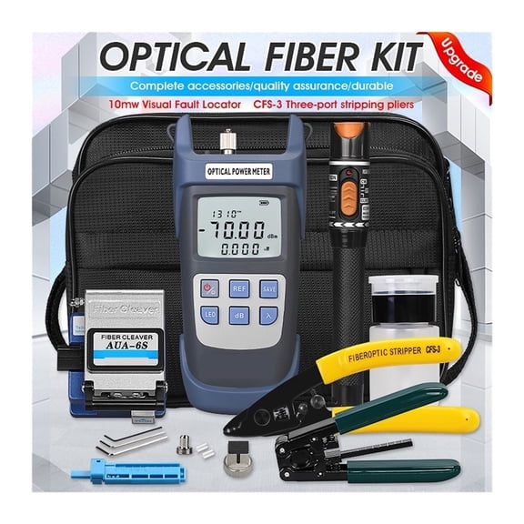 19pcs/set FTTH Fiber Optic Tool Kit With AUA-6S Fiber Cleaver -70~+10dBm/-50+26dBm Optical Power Meter 10mw Visual Fault Locator ,High Precision