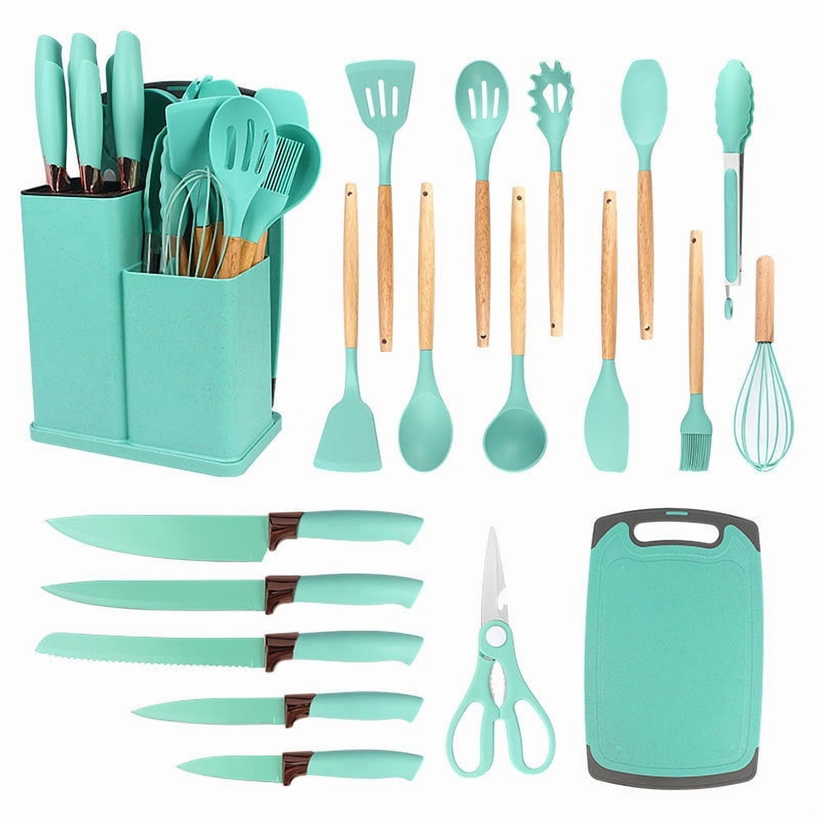 19pcss/ Set Kitchen Utensils And Knife Set with Block, with 9pcs ...