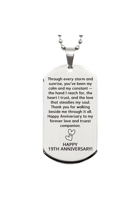 19th Anniversary Necklace - 19 Years Anniversary Gift for Him or Her - Couples Dog Tag for Boyfriend or Girlfriend