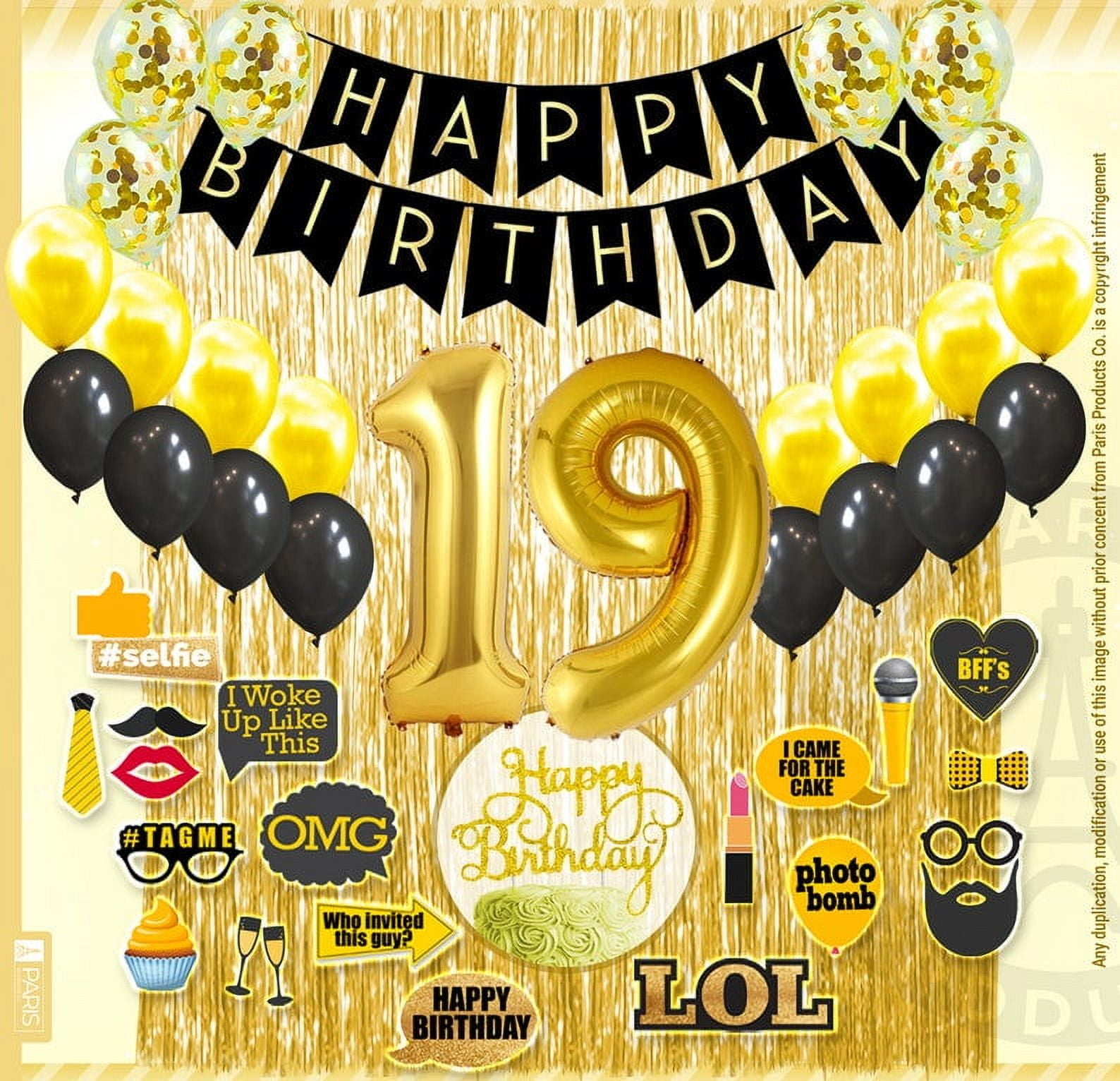 "Bruh I'm 19" Champagne Gold Glitter Cake Topper - Funny 19th Birthday Decorations For Guys & Girls