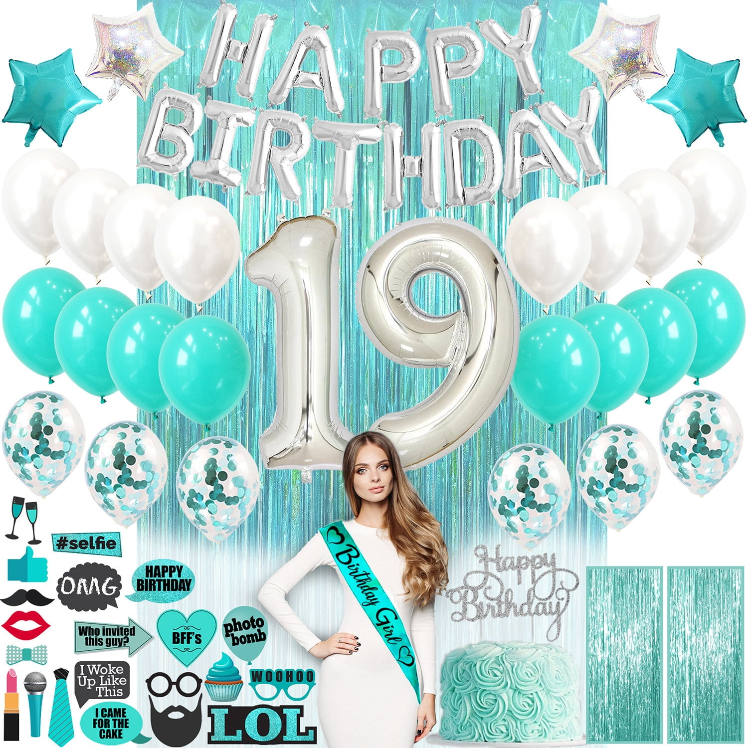 19th Birthday Decorations Party Supplies, Teal Green Decorations