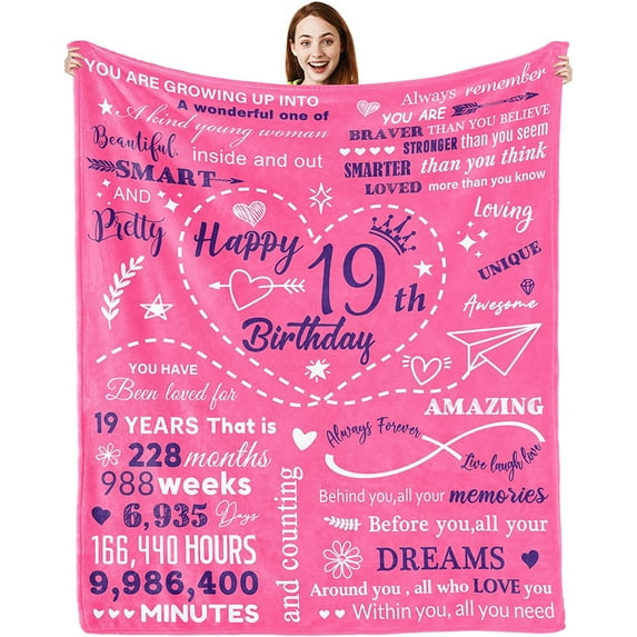 19th Birthday Gifts for Girls, 19th Birthday Decorations for Girls, 19 Year Old Girl Birthday Gifts, Blanket 50"x60" Happy Birthday Gifts for 19 Year Old Girls Daughter Granddaughter Sister