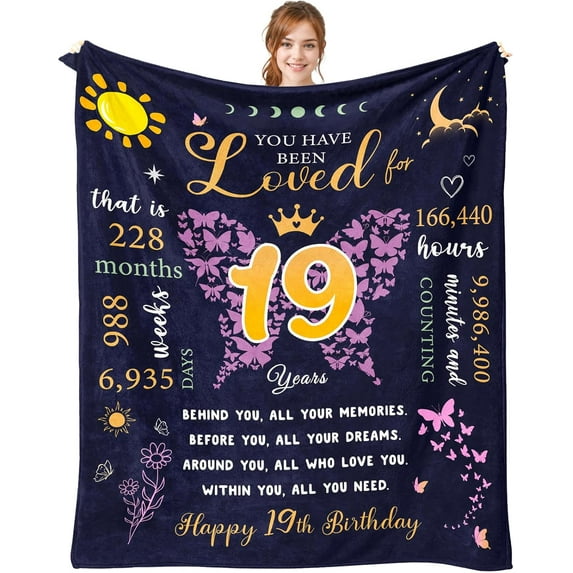 19th Birthday Gifts for Girls, Gifts for 19 Year Old Female, 19th Birthday Decorations, 19 Year Old Girl Gifts, Gifts for 19 Year Old Girl Throw Blanket 60"x50"