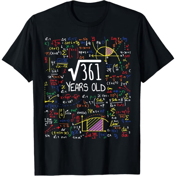 19th Birthday Square Root Of 361 19 Years Old Math Lover T-ShirtMen and women, Black T-shirt, size: Extra large