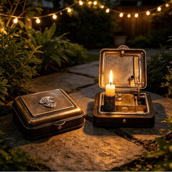 19th-Century Candle Box, Vintage Wind-Up Pocket Lighter & Candle Holder, Mechanical Candle Box with Classic Retro Style for Home Decor & Collection 1pcs