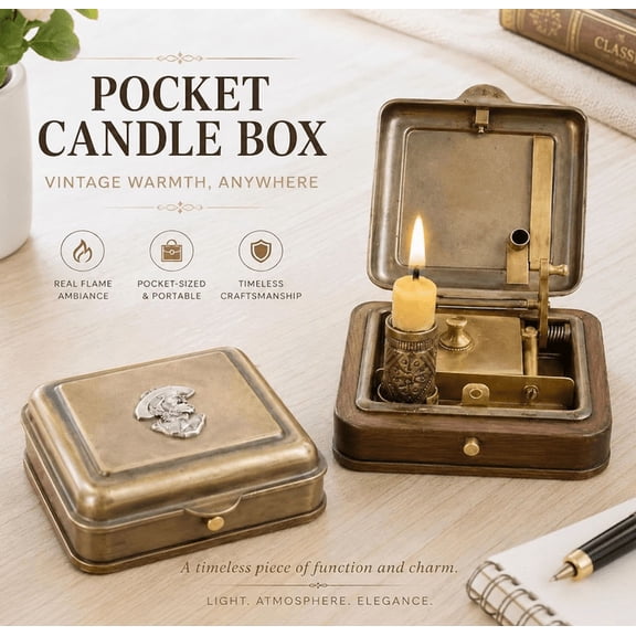19th Century Mechanical Candle Box, 19th Pocket Candle Box - Vintage Pocket Wind-Up Candle Holder, Retro Brass Finished Metal Design, Antique Style Decor & Unique Gift for History Enthusiasts 1pcs