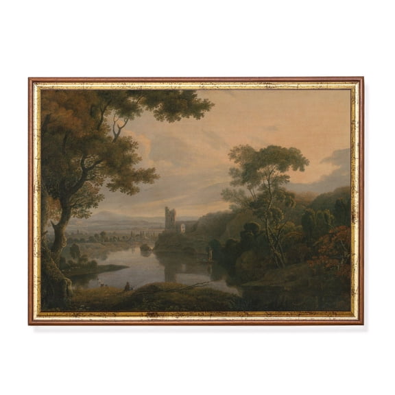 19th Century River Landscape Castle Ruins, Rustic Wall Art Unframed Paper Print