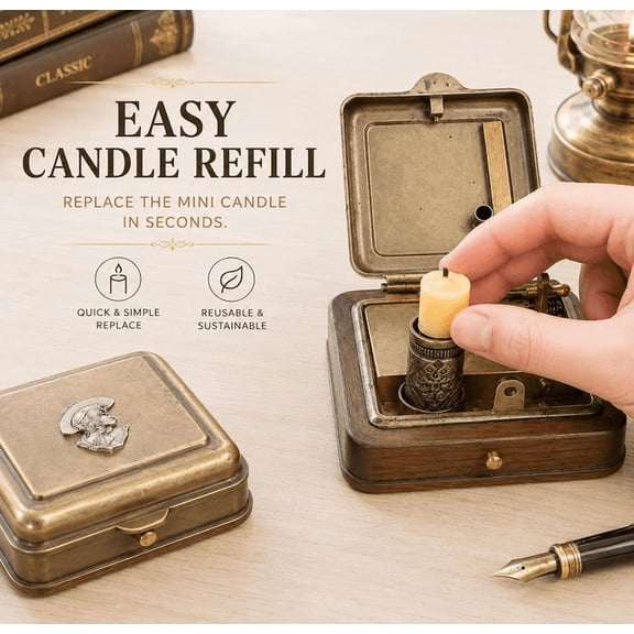 19th Pocket Candle Box, 19th Century Mechanical Candle Box, Vintage Portable Wind-Up Candles Holder with Snuffer, Brass Travel Lantern for Home, Desk Decor & Collectors 1pcs