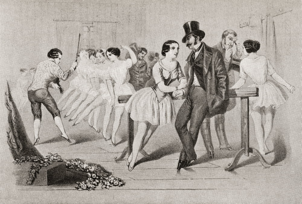 A 19th century ballet class From Illustrierte Sittengeschichte vom Mittelalter bis zur Gegenwart by Eduard Fuchs published 1909 Canvas Art - Ken Welsh Design Pics (34 x 22)