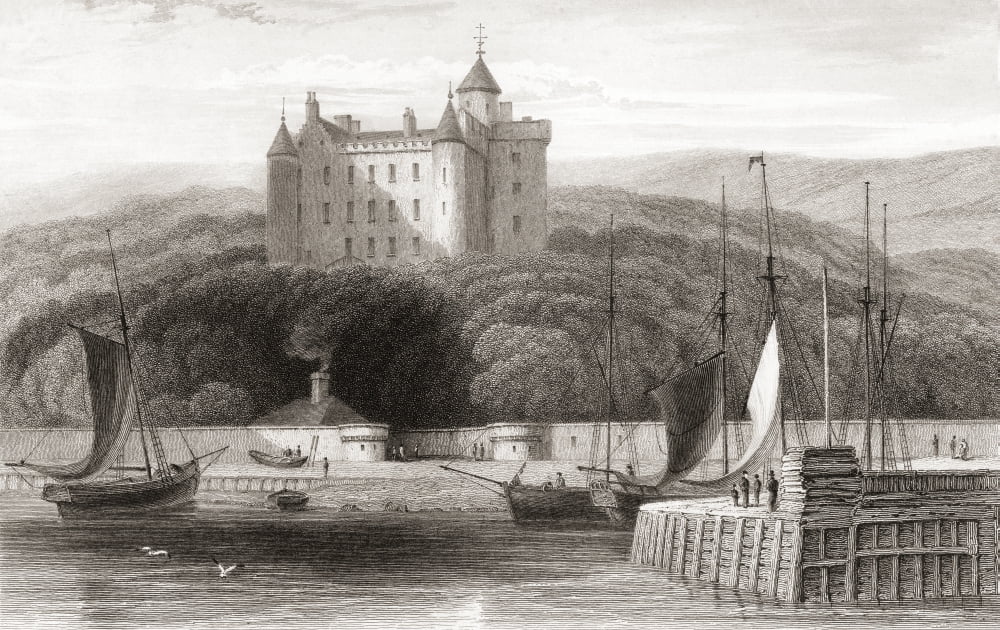 19th century view of Dunrobin Castle Sutherland Scotland From Churtons Portrait and Lanscape Gallery published 1836 Canvas Art - Ken Welsh Design Pics (34 x 22)