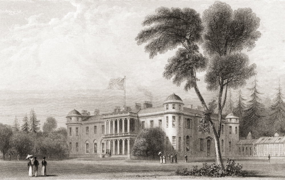 19th century view of Goodwood House West Sussex southern England From Churtons Portrait and Lanscape Gallery published 1836 Canvas Art - Ken Welsh Design Pics (17 x 11)