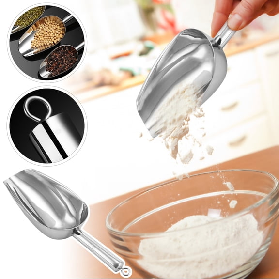 19x10 Inch Large Stainless Steel Ice Scoop Metal Commercial Scooper for Ice Machine Pet Food Flour and Grain Kitchen Essential for Events and Food Service