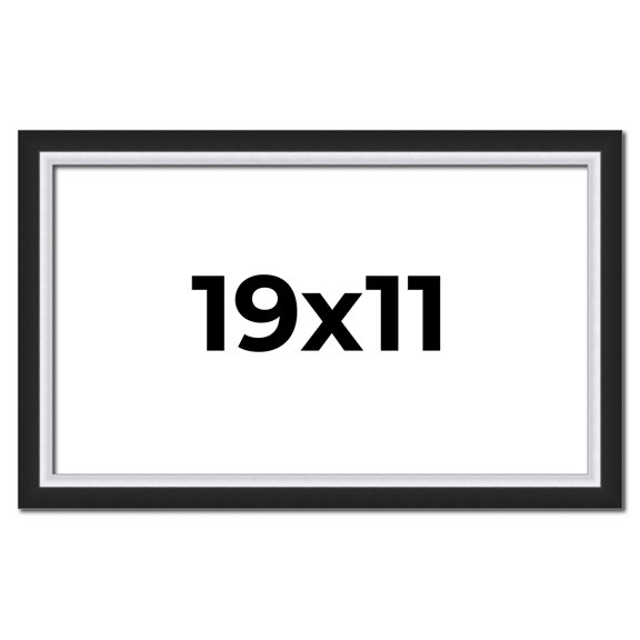 19x11 Frame Black & Silver Solid Wood Picture Frame Width 1.25 Inches | Interior Depth 0.75 Inches
