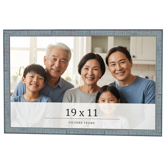19x11 Frame Blue Scuffed Farm Board Solid Wood Picture Frame Width 0.75 Inches | Interior Depth 0.5