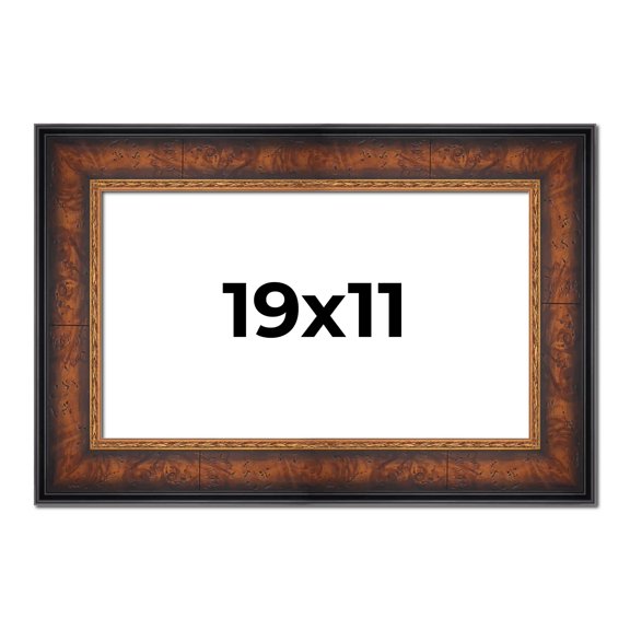 19x11 Frame Brown Walnut Gold Ornate Trim Solid Wood Plein Air Picture Frame | 3 Inch Moulding