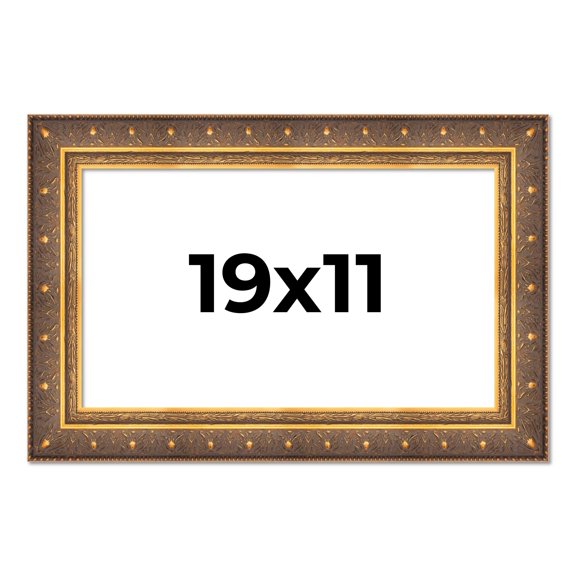 19x11 Frame Vintage Gold Solid Wood Picture Frame | 2.5 Inch Moulding Width | Ornate Bronze Museo
