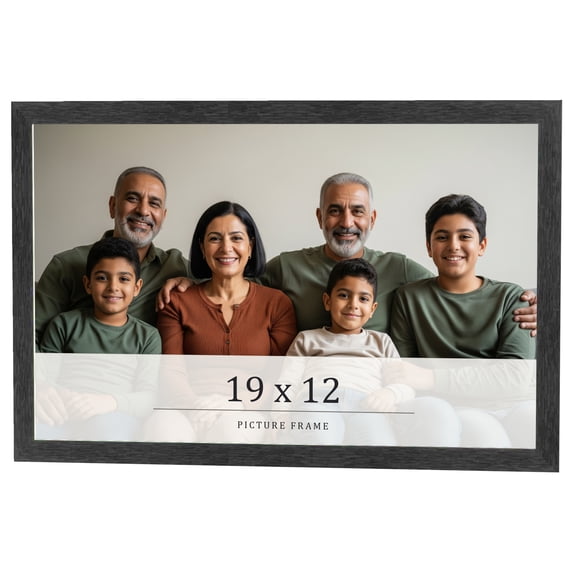 19x12 Frame Black Charcoal Grey Wood Textured Picture Frame | 0.75 Inch Moulding Width | Gunmetal