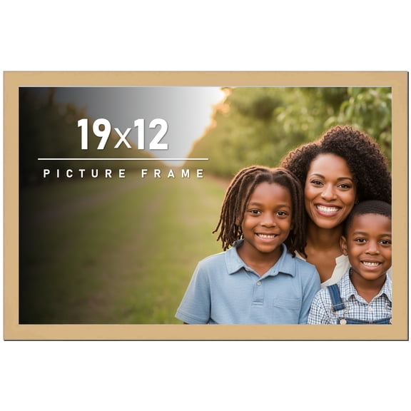 19x12 Frame Natural Wood Picture Frame | 0.75 Inch Moulding Width | with UV Acrylic Plexiglass,