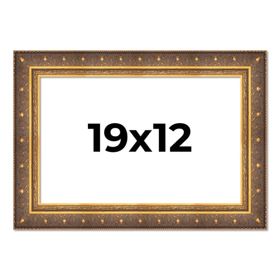19x12 Frame Vintage Gold Solid Wood Picture Frame | 2.5 Inch Moulding Width | Ornate Bronze Museo