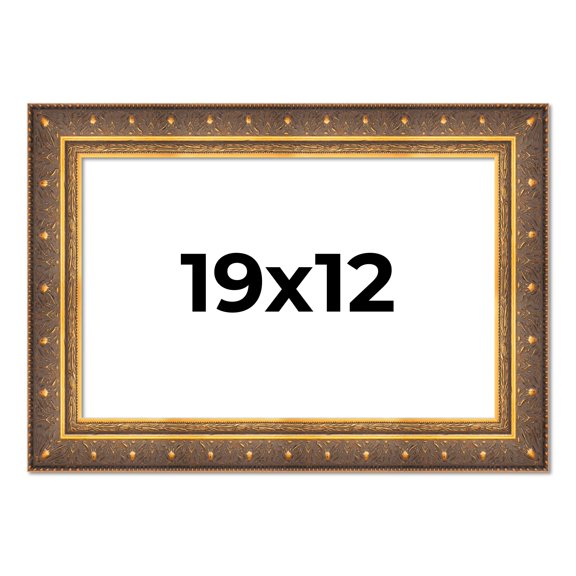 19x12 Frame Vintage Gold Solid Wood Picture Frame | 2.5 Inch Moulding Width | Ornate Bronze Museo