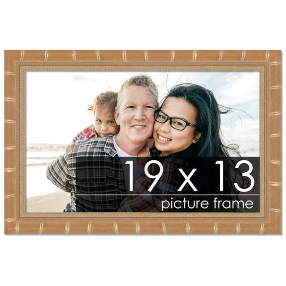 19x13 Gold Modern Bamboo Picture Frame - UV Acrylic, Foam Board Backing, Hanging Hardware