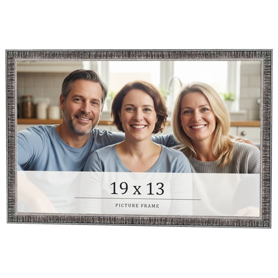 19x13 Frame Silver Grey Distressed Solid Wood Picture Frame | 0.75 Inch Moulding Width | Interior