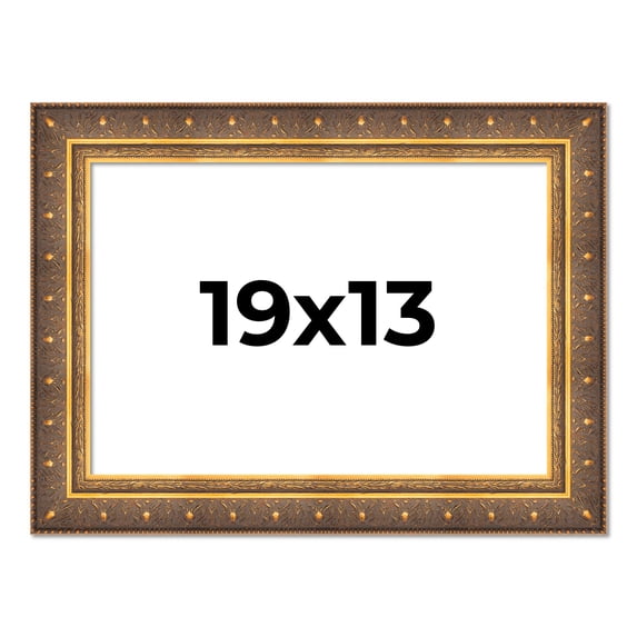 19x13 Frame Vintage Gold Solid Wood Picture Frame | 2.5 Inch Moulding Width | Ornate Bronze Museo