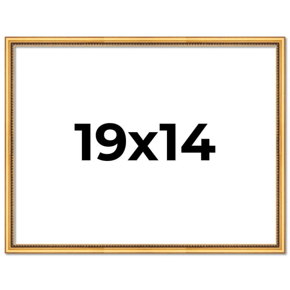 19x14 Frame Beaded Gold Solid Wood Picture Frame | 0.75 Inches Moulding Width | Liscio Oro