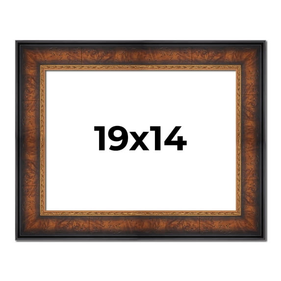 19x14 Frame Brown Walnut Gold Ornate Trim Solid Wood Plein Air Picture Frame | 3 Inch Moulding