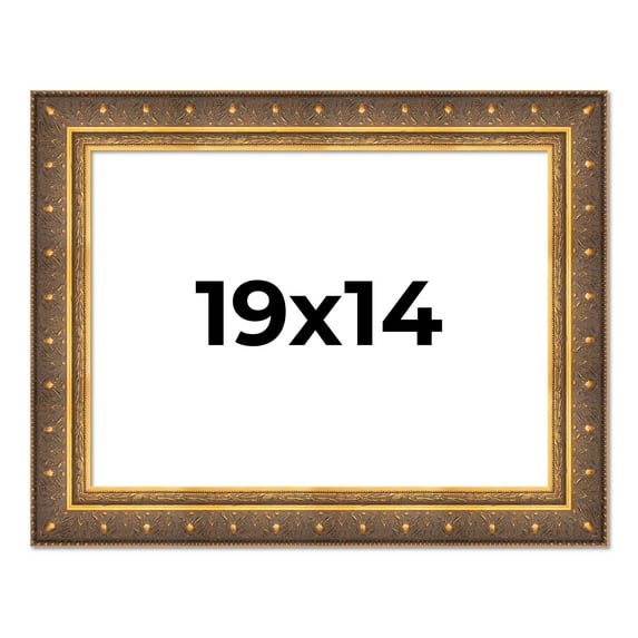 19x14 Frame Vintage Gold Solid Wood Picture Frame | 2.5 Inch Moulding Width | Ornate Bronze Museo