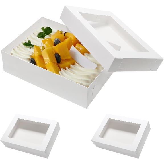 19x14x4 Inches Cake Boxes 6pcs Rectangle Half Sheet 1/2 Sheet Bakery Boxes with Window - Donuts, Pastry Baking Cake, Pie White Cardboard Treat Packaging