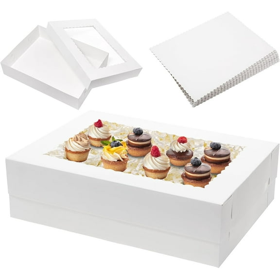 19x14x5 Inch Half Sheet Cake Boxes with Matching Cake Boards White Rectangle Bakery Packaging