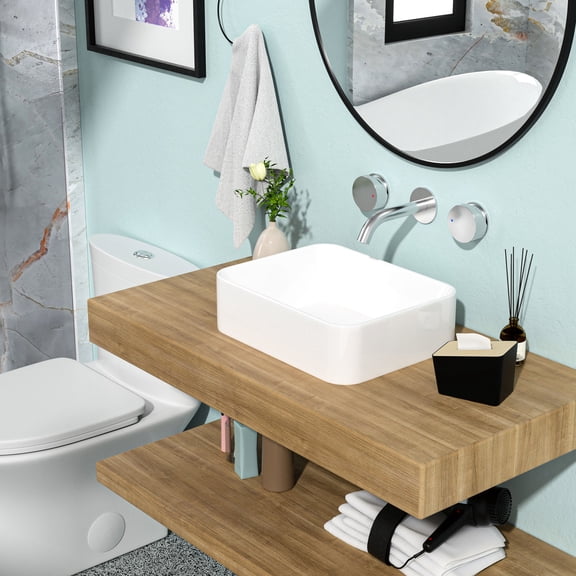19x15 Inch Rectangular White Ceramic | Acid Resistant & Easy to Maintain | Bathroom Countertop Use