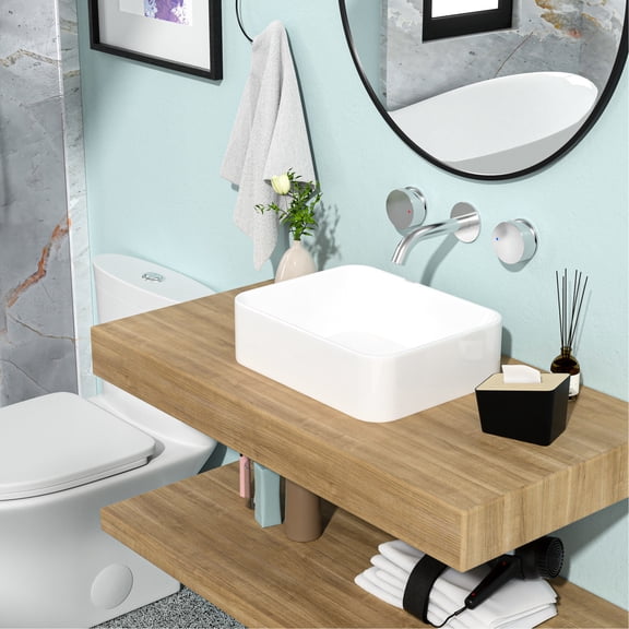19x15 Inch White Ceramic Rectangular Sink with Excellent Technology for Bathroom Upgrade