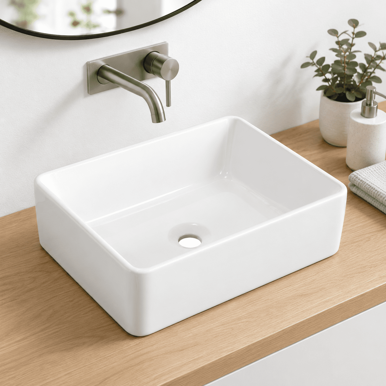 19x15 Inches Rectangular Bathroom Vessel Sink White Rectangle Above ...