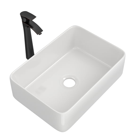 19x15 Rectangle, White Ceramic - Resistant to Stains and Low Water Absorption - Above Counter Bathroom Installation - Easy Maintenance Sink and Faucet Combo