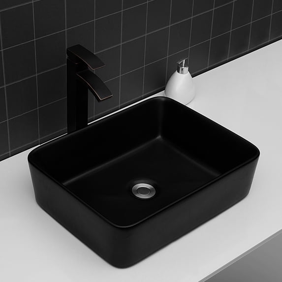 19x15x5.5" Ceramic Rectangular Vessel Bathroom Sink - Black Generous Appearance