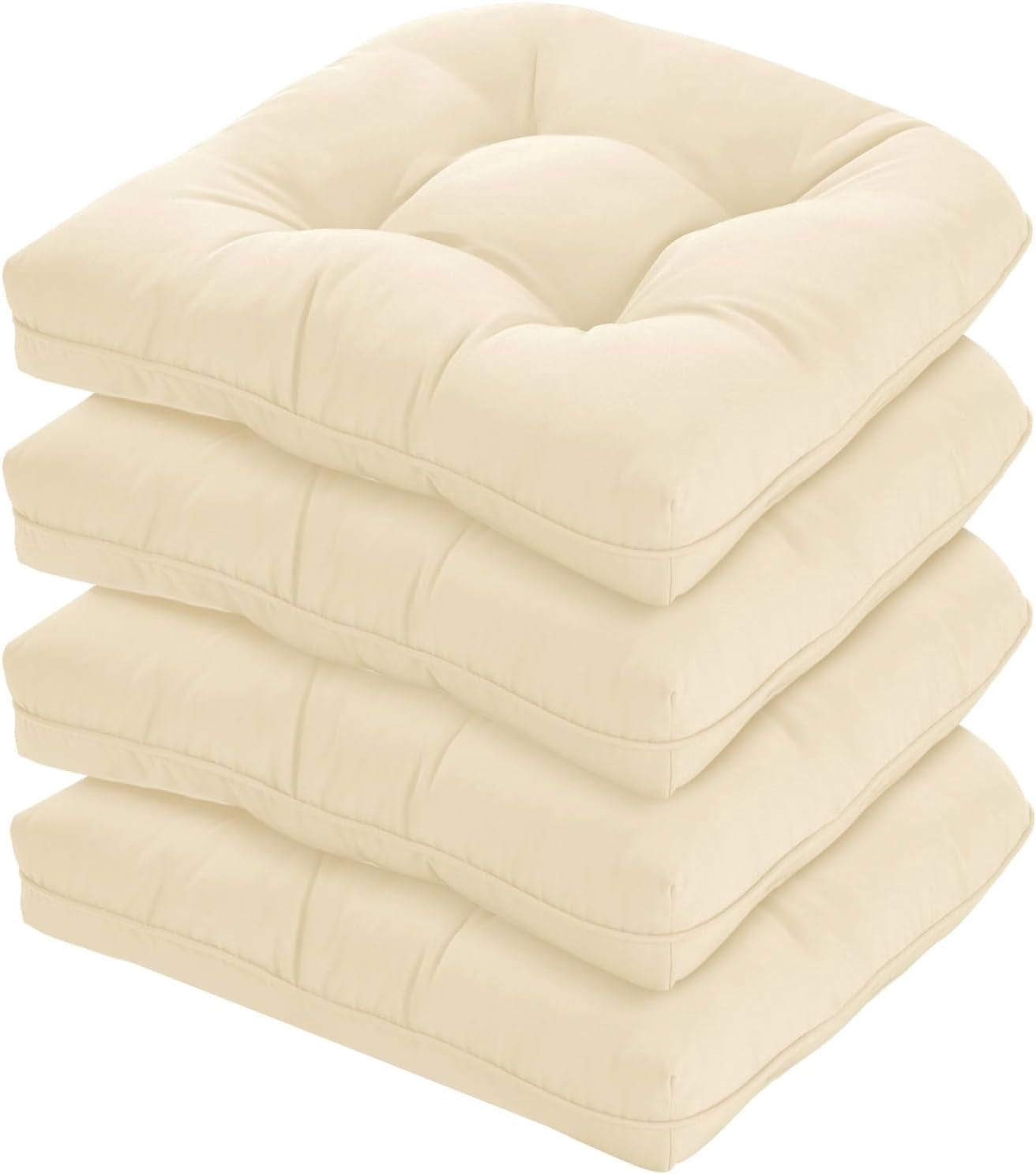 19x19 Outdoor Chair Cushions Set of 4, Tufted Wicker Patio Furniture Cushions, Thick Outdoor Seat Cushions for Lawn Chairs, Overstuffed and Water Resistant, Beige