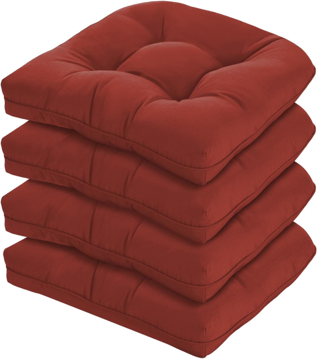 19x19 Outdoor Chair Cushions Set of 4, Tufted Wicker Patio Furniture Cushions, Thick Outdoor Seat Cushions for Lawn Chairs, Overstuffed and Water Resistant, Brick Red