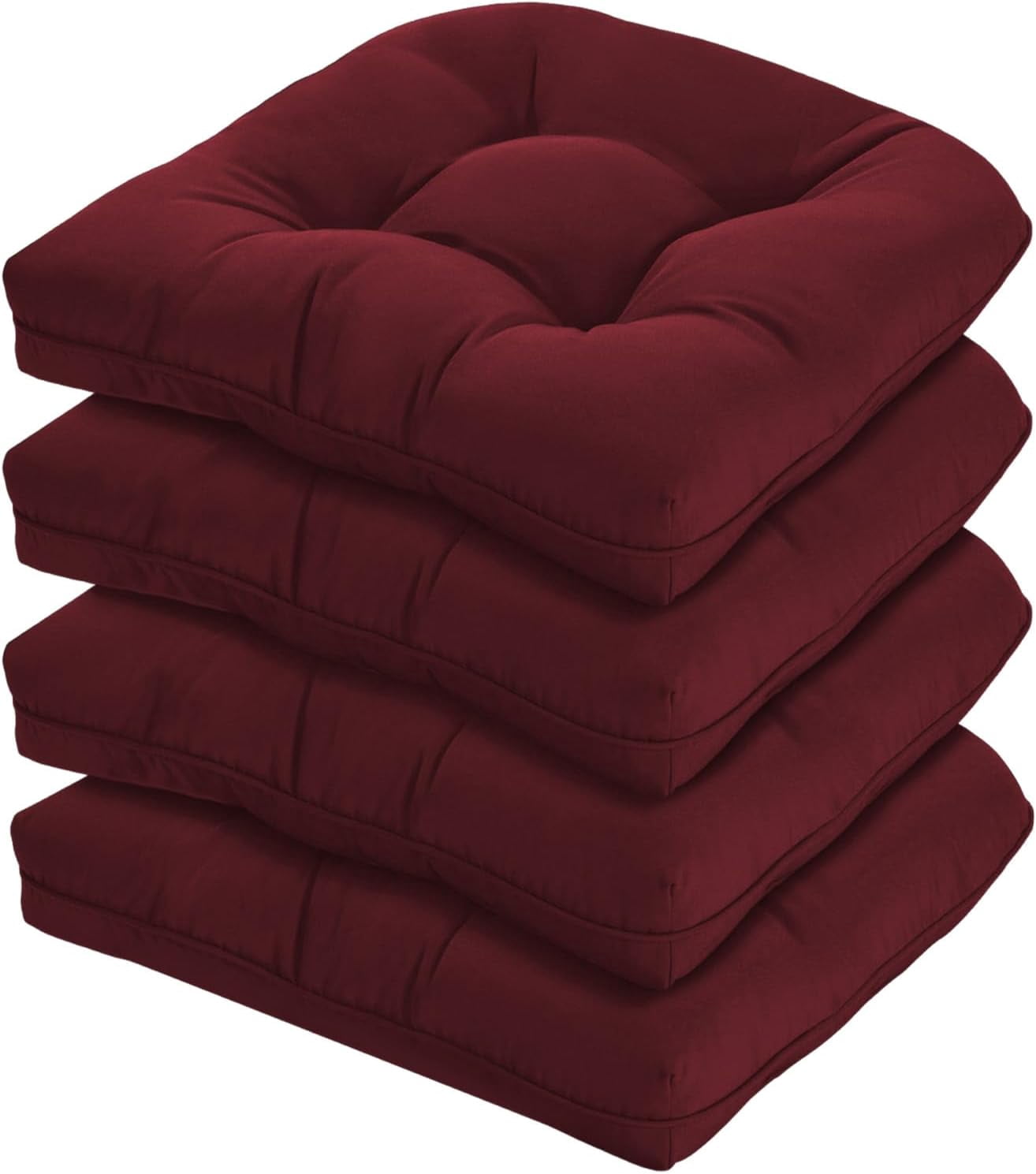 19x19 Outdoor Chair Cushions Set of 4, Tufted Wicker Patio Furniture Cushions, Thick Outdoor Seat Cushions for Lawn Chairs, Overstuffed and Water Resistant, Burgundy