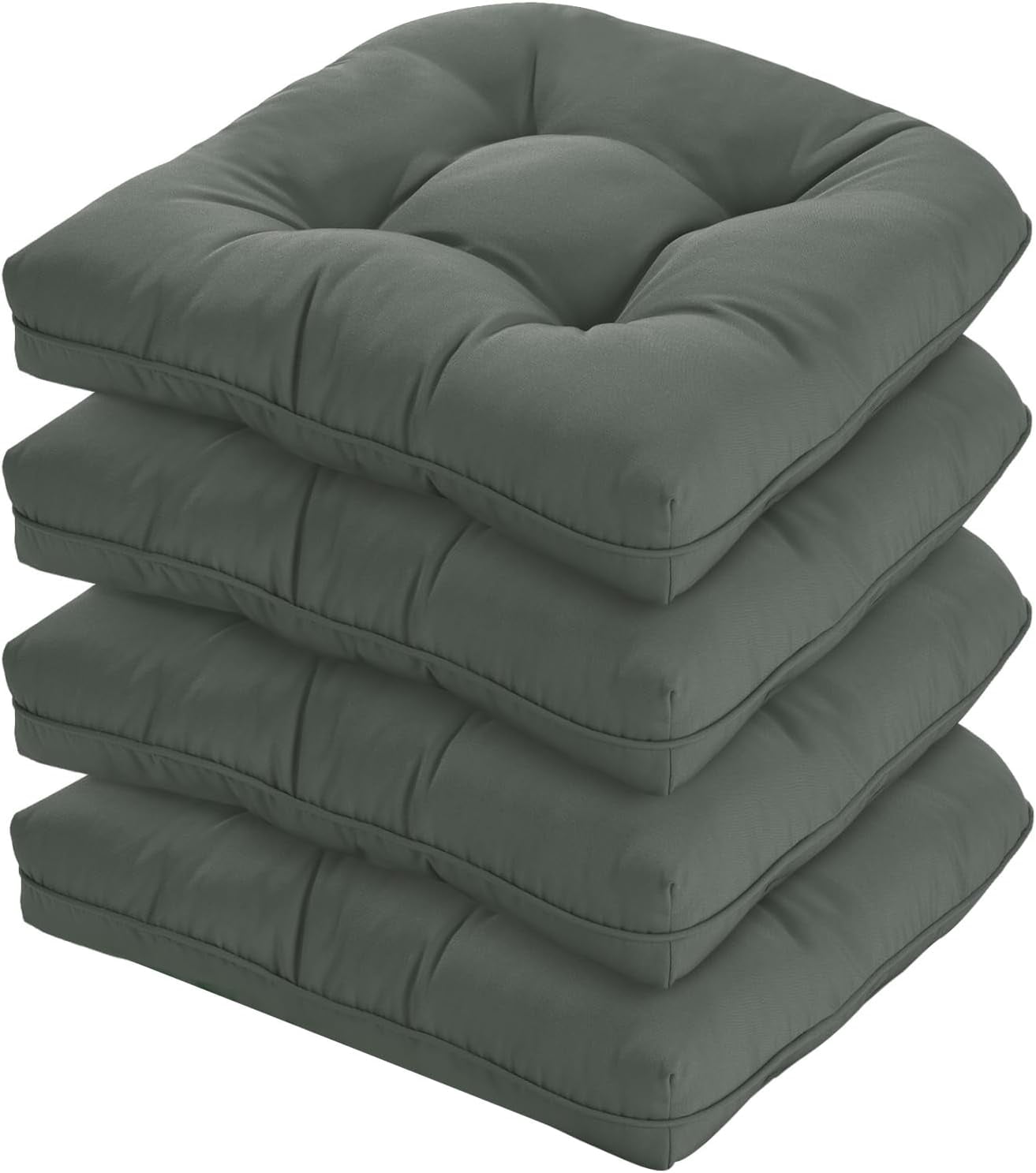 19x19 Outdoor Chair Cushions Set of 4, Tufted Wicker Patio Furniture Cushions, Thick Outdoor Seat Cushions for Lawn Chairs, Overstuffed and Water Resistant, Grey