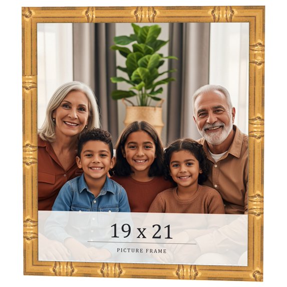 19x21 Frame Gold Bamboo Solid Wood Picture Frame | 1 Inch Moulding Width | Interior Frame Depth