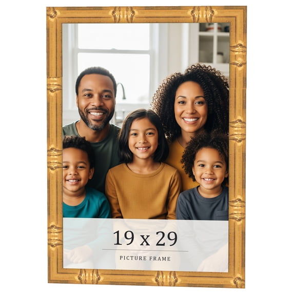 19x29 Frame Gold Bamboo Solid Wood Picture Frame | 1 Inch Moulding Width | Interior Frame Depth