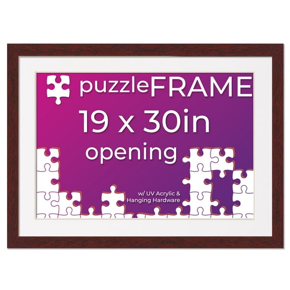 19x30 Jigsaw Puzzle Frame Kit - Kit Includes Puzzle Glue Sheets, Brown Wood Puzzle Frame with White