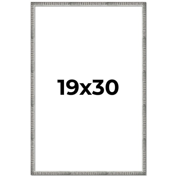 19x30 Frame Silver Grey Distressed Solid Wood Picture Frame | 0.75 Inch Moulding Width | Interior