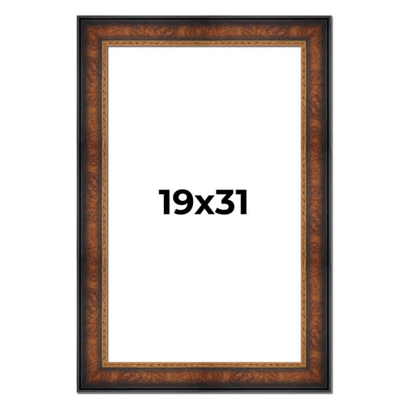 19x31 Frame Brown Walnut Gold Ornate Trim Solid Wood Plein Air Picture Frame | 3 Inch Moulding