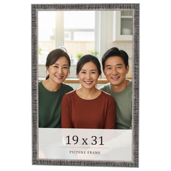 19x31 Frame Silver Grey Distressed Solid Wood Picture Frame | 0.75 Inch Moulding Width | Interior